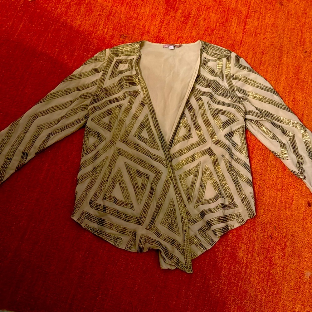 Beautiful bronze sequin adorned jacket made by CALYPSO Saint Bart. Size small.
